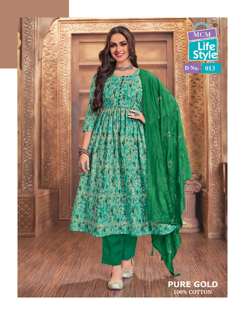Mcm Lifestyle Pure Gold Cotton Fancy Dupatta With Heavy Embroidery Work Combo Set Kurti