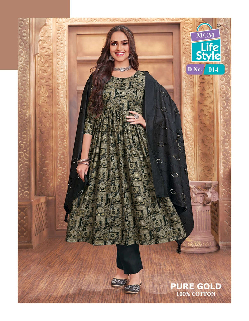 Mcm Lifestyle Pure Gold Cotton Fancy Dupatta With Heavy Embroidery Work Combo Set Kurti