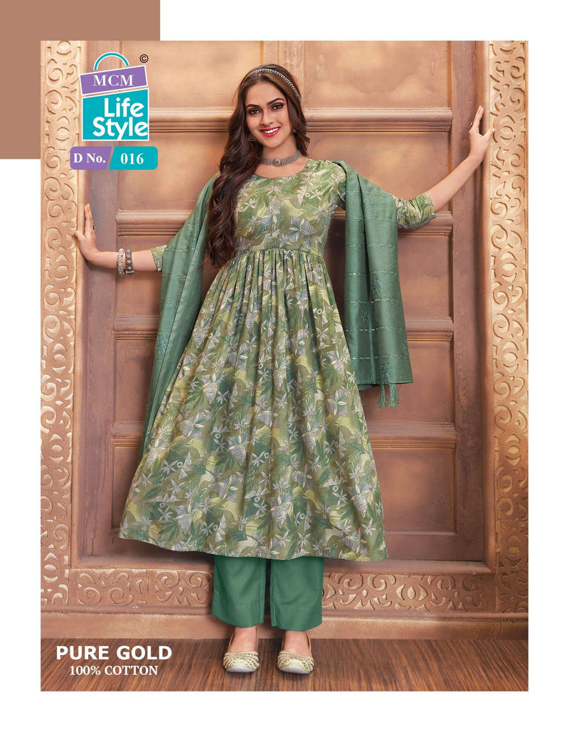 Mcm Lifestyle Pure Gold Cotton Fancy Dupatta With Heavy Embroidery Work Combo Set Kurti