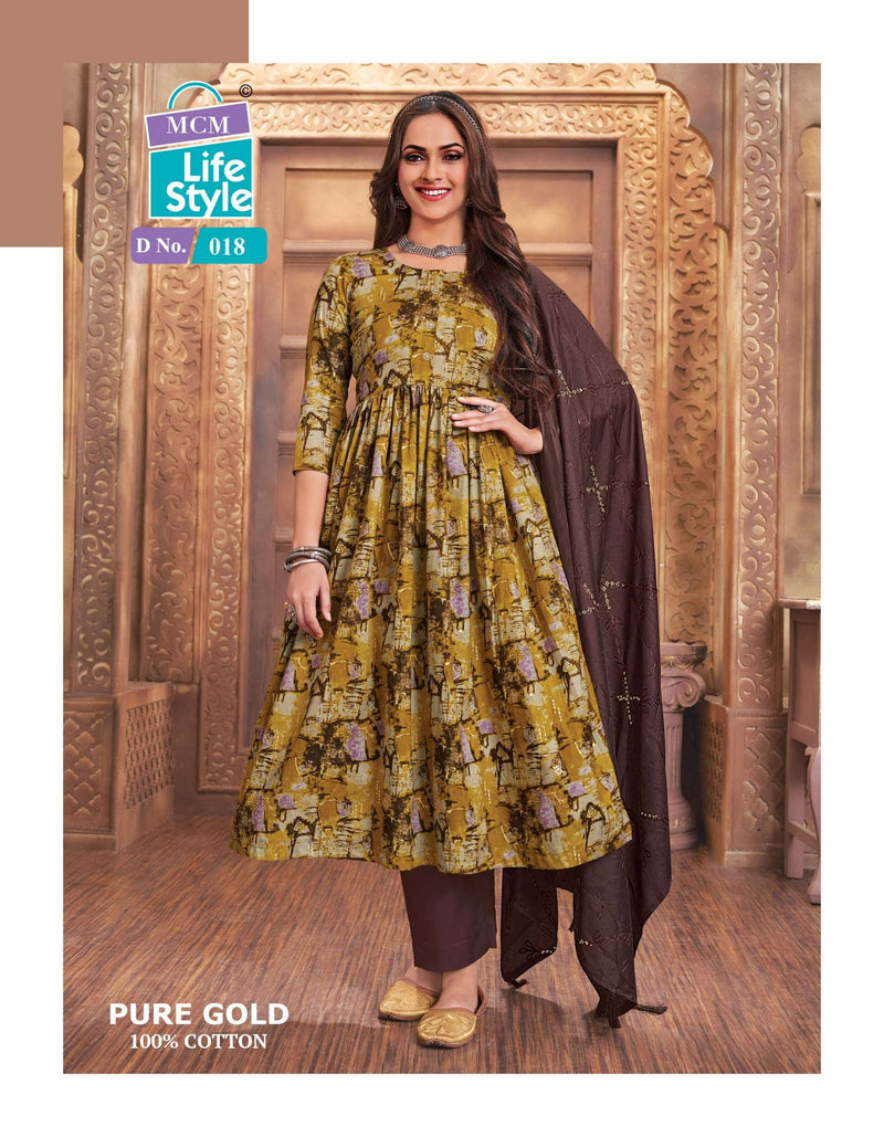 Mcm Lifestyle Pure Gold Cotton Fancy Dupatta With Heavy Embroidery Work Combo Set Kurti