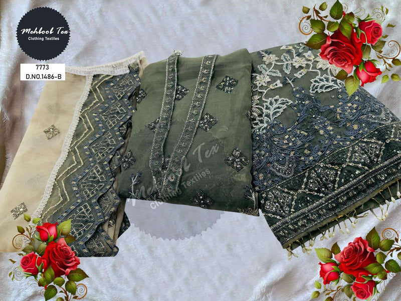 Mehboob Tex 1486 Organza Embroidery Handwork Salwar Suit