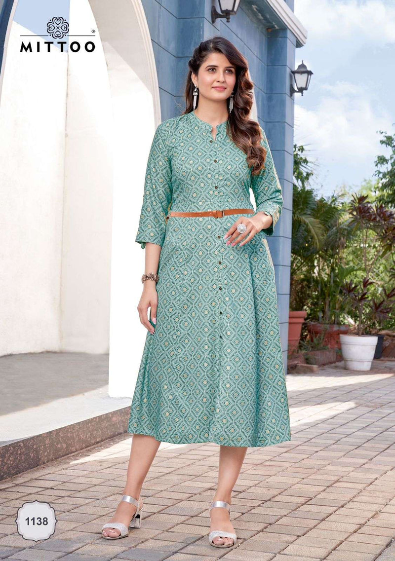 Mittoo Belt Vol 13 Rayon Print Fancy Stylish Wear Designer Kurti Collection