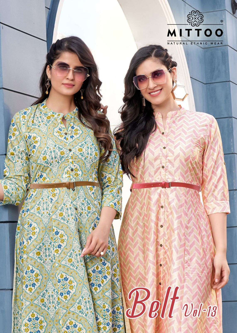Mittoo Belt Vol 13 Rayon Print Fancy Stylish Wear Designer Kurti Collection