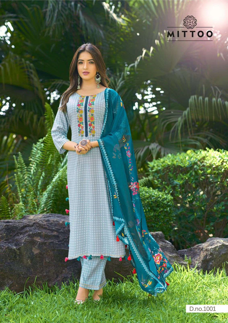 Mittoo Innaya Rayon Print Fancy Handwork Designer Wear Kurti Collection
