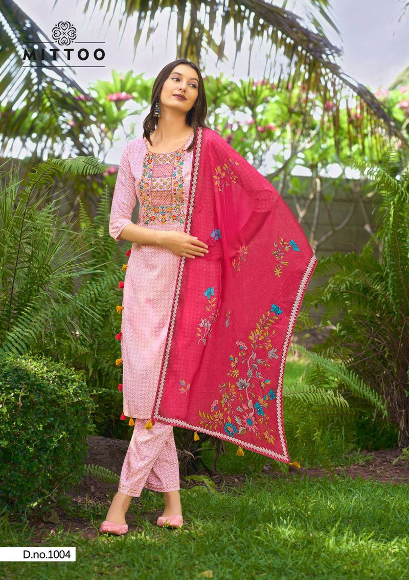 Mittoo Innaya Rayon Print Fancy Handwork Designer Wear Kurti Collection