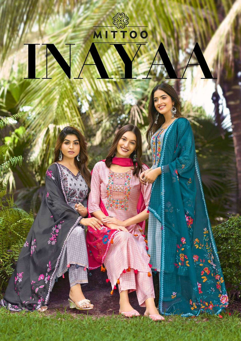 Mittoo Innaya Rayon Print Fancy Handwork Designer Wear Kurti Collection