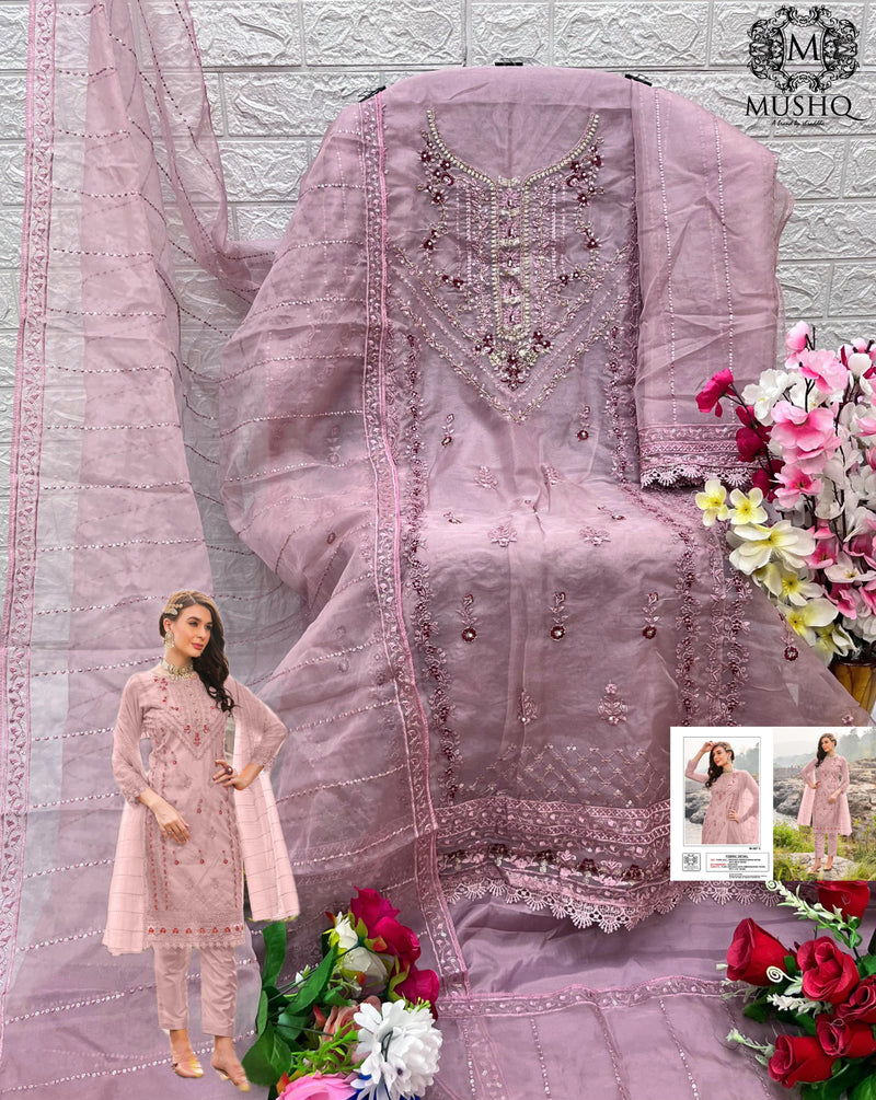 Mushq M 307 Pure Organza Embroidered Khatli Work Pakistani Salwar Suit