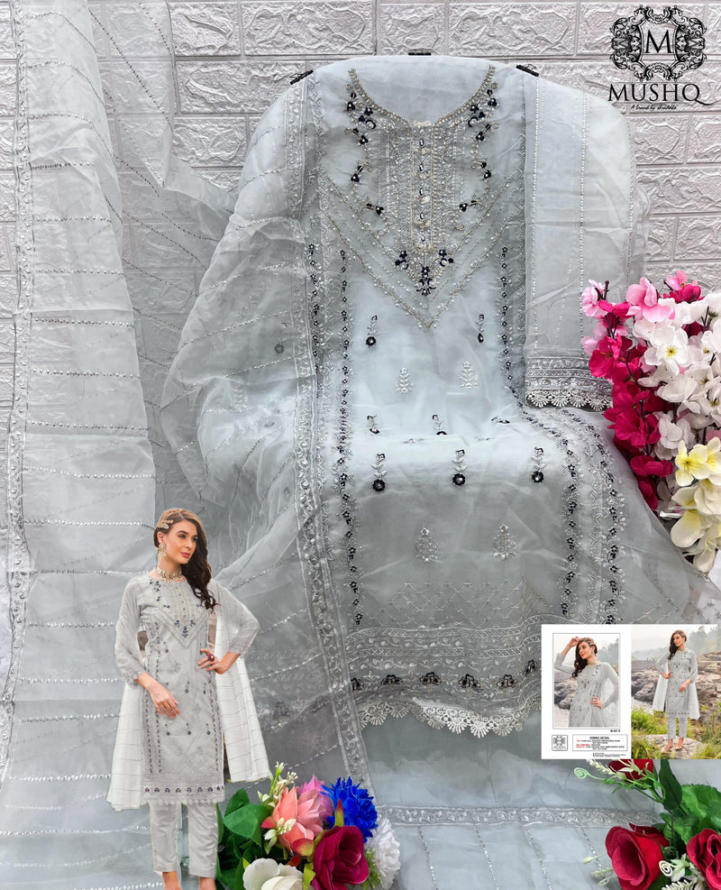 Mushq M 307 Pure Organza Embroidered Khatli Work Pakistani Salwar Suit