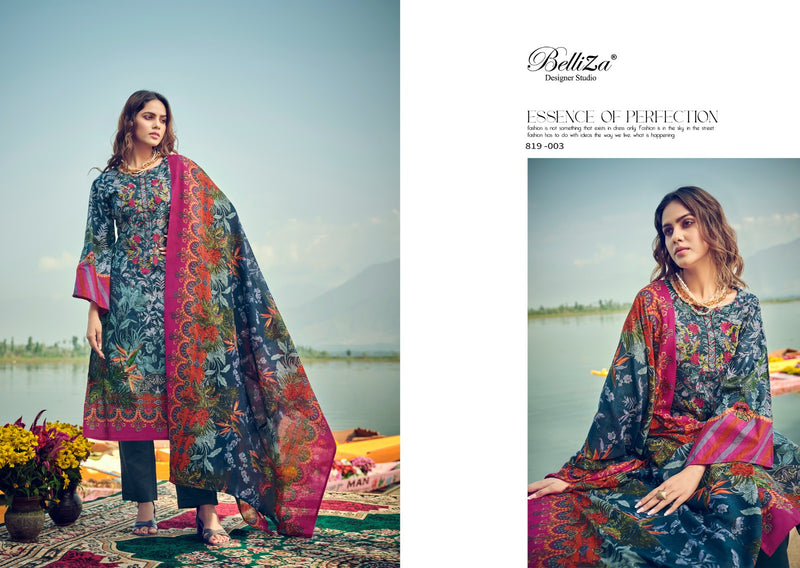 Belliza Designer Studio Naira Vol 18 Cotton Digital Printed Self Embroidery Work Suit Collection