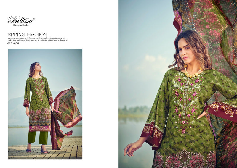 Belliza Designer Studio Naira Vol 18 Cotton Digital Printed Self Embroidery Work Suit Collection