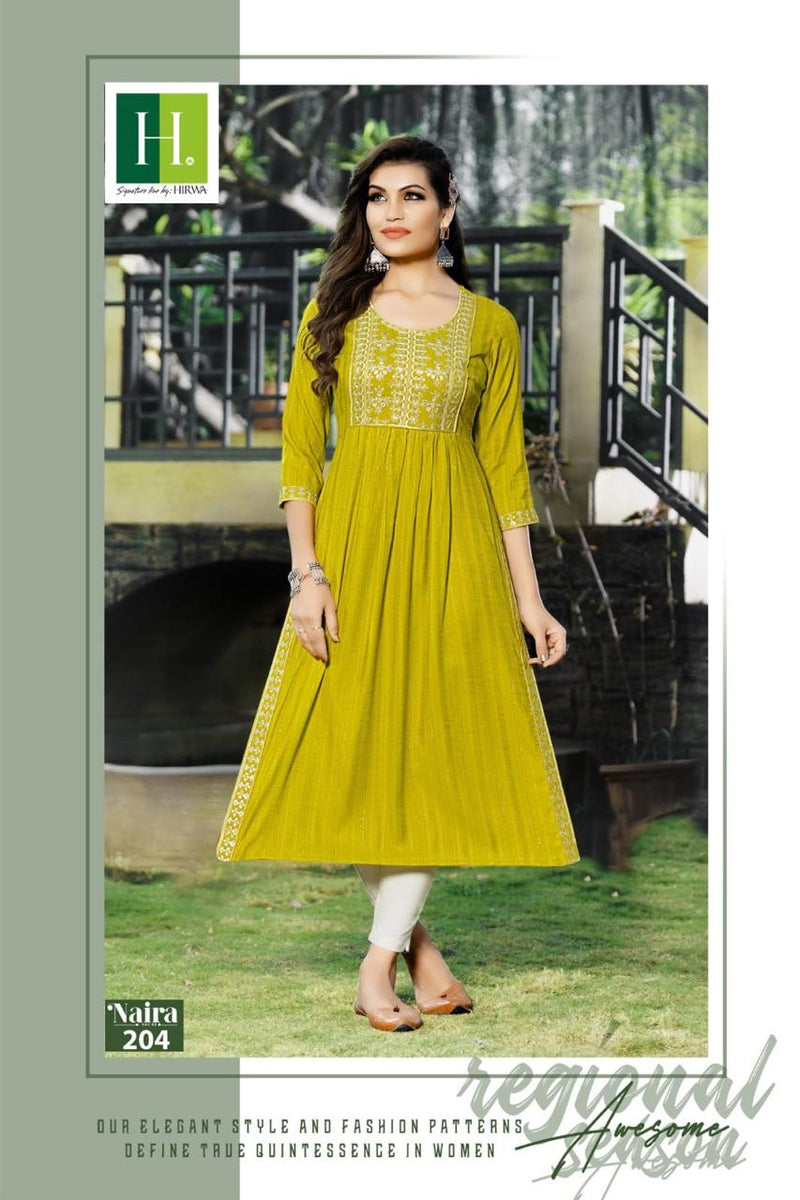 Hirwa Naira Vol 2 Viscose Rayon Fancy Naiya Cut Style Kurtis