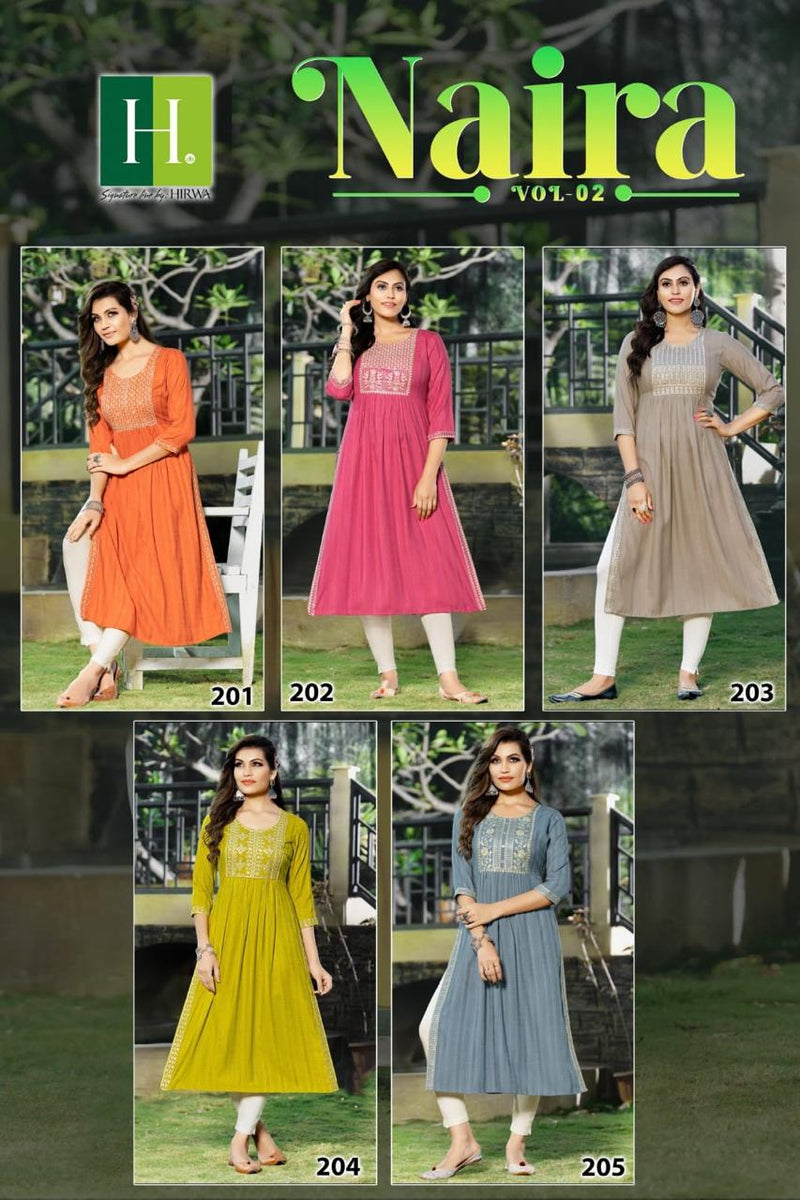 Hirwa Naira Vol 2 Viscose Rayon Fancy Naiya Cut Style Kurtis