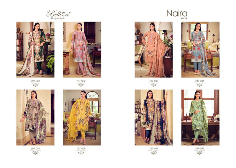 Belliza Designer Studio Naira Vol 9 Cotton Digital Prints With Fancy Embroidery Work Suits