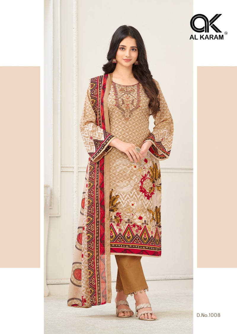 Al Karam Nairah Cotton Digital Print With Fancy Embroidery Work Suits