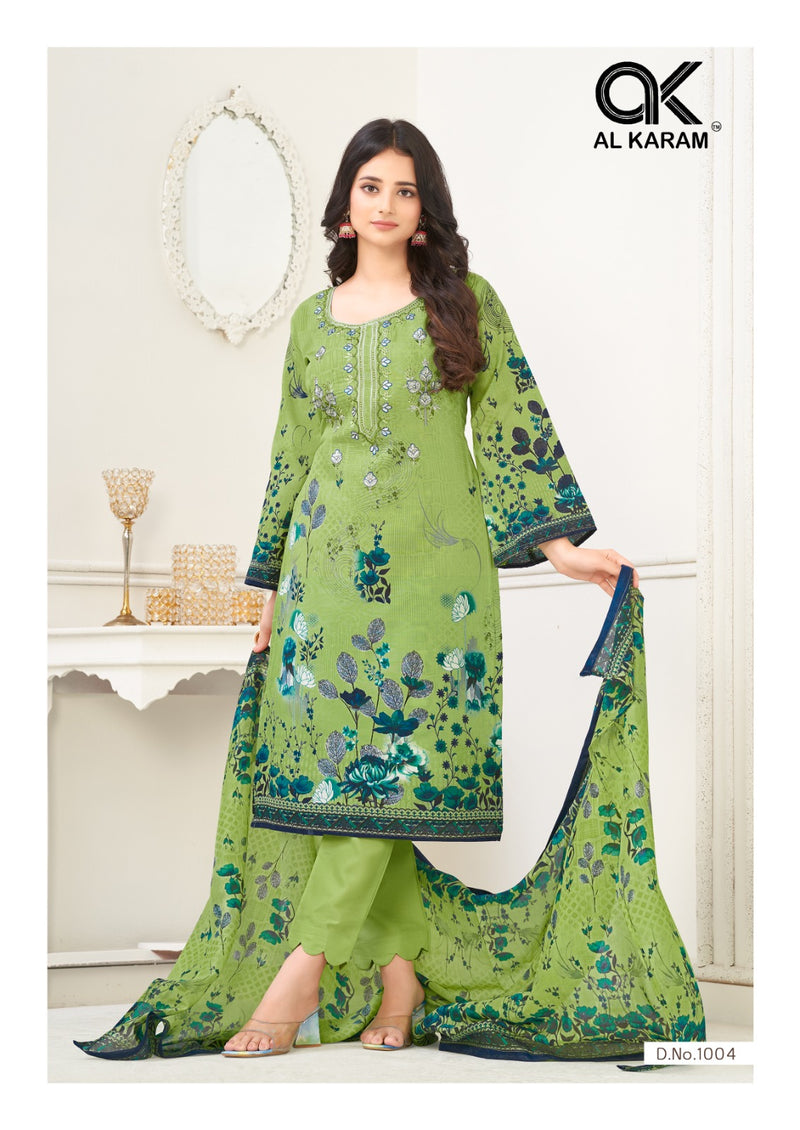 Al Karam Nairah Cotton Digital Print With Fancy Embroidery Work Suits