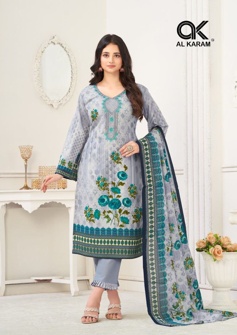 Al Karam Nairah Cotton Digital Print With Fancy Embroidery Work Suits