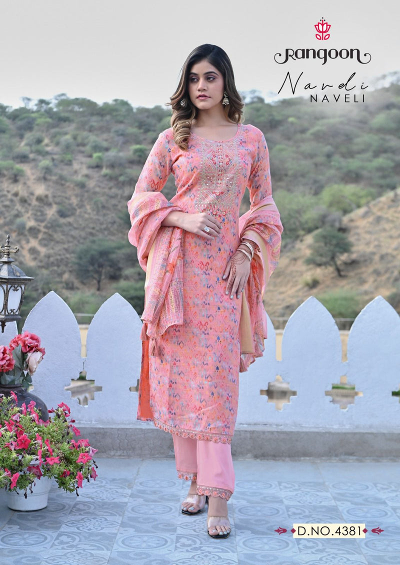Rangoon Naveli Linen Pure Digital Embroidery Nack Khatli Handwork Mirror Fancy Kurti