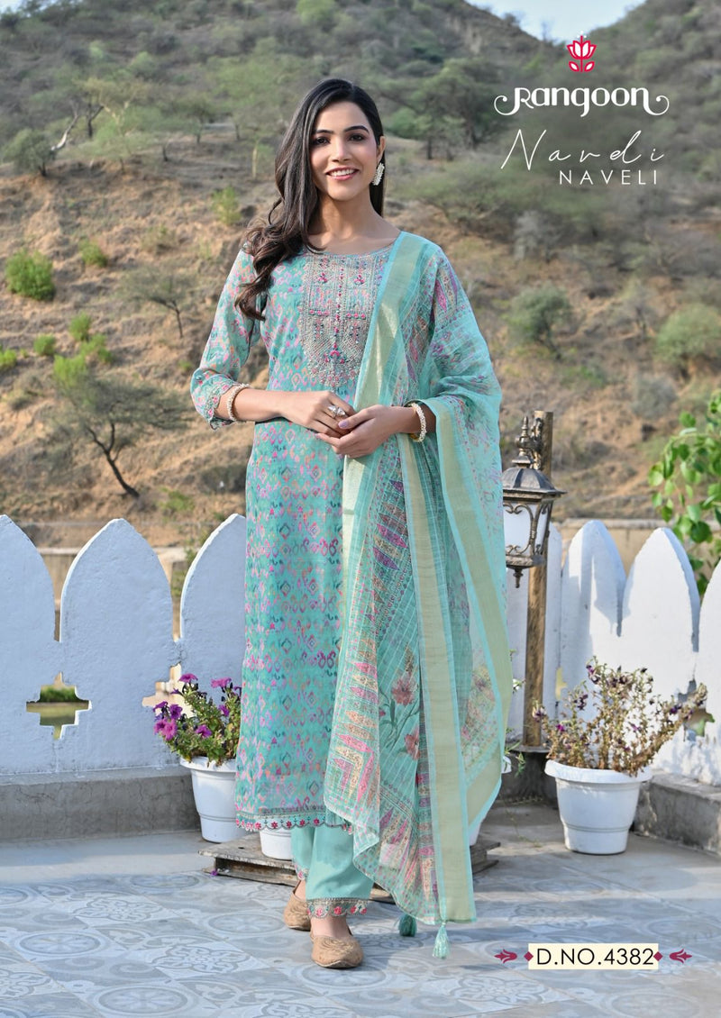 Rangoon Naveli Linen Pure Digital Embroidery Nack Khatli Handwork Mirror Fancy Kurti