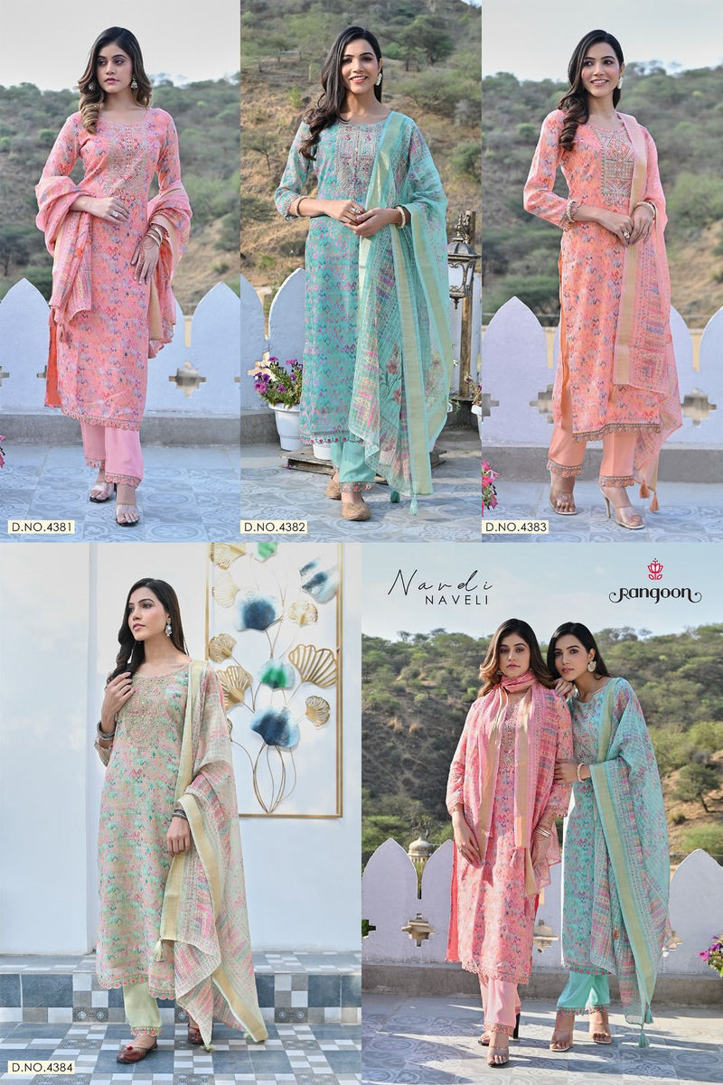 Rangoon Naveli Linen Pure Digital Embroidery Nack Khatli Handwork Mirror Fancy Kurti