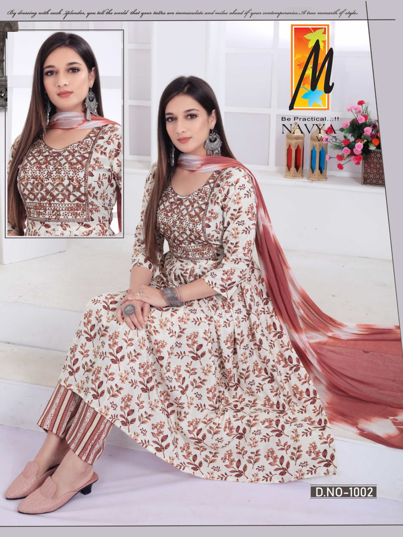 Master Navya Vol 5 Fancy Nyra Cut Pattern Kurti Bottom & Dupatta Collection