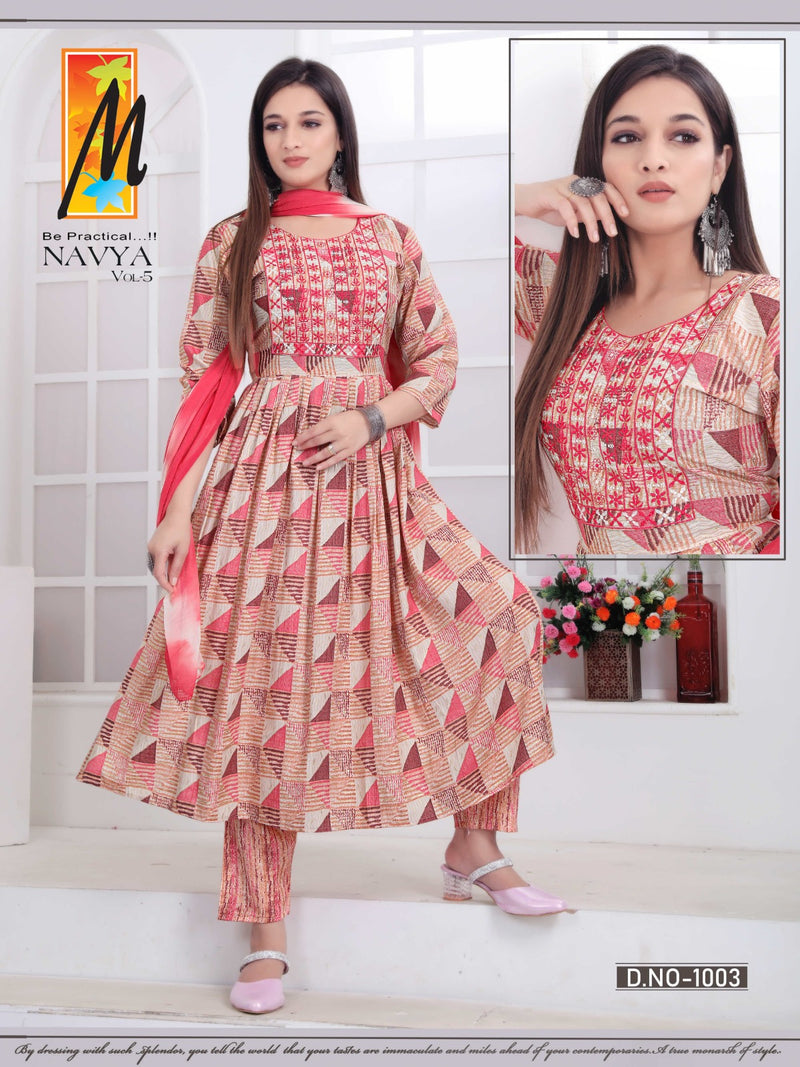Master Navya Vol 5 Fancy Nyra Cut Pattern Kurti Bottom & Dupatta Collection
