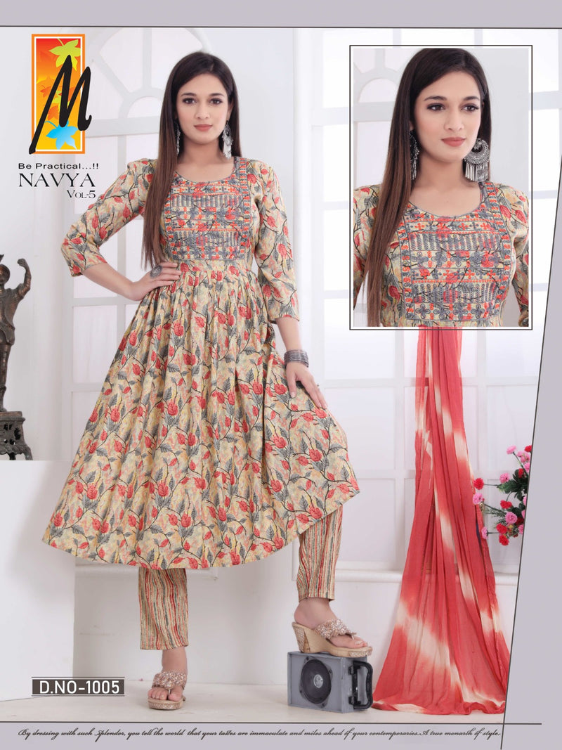 Master Navya Vol 5 Fancy Nyra Cut Pattern Kurti Bottom & Dupatta Collection