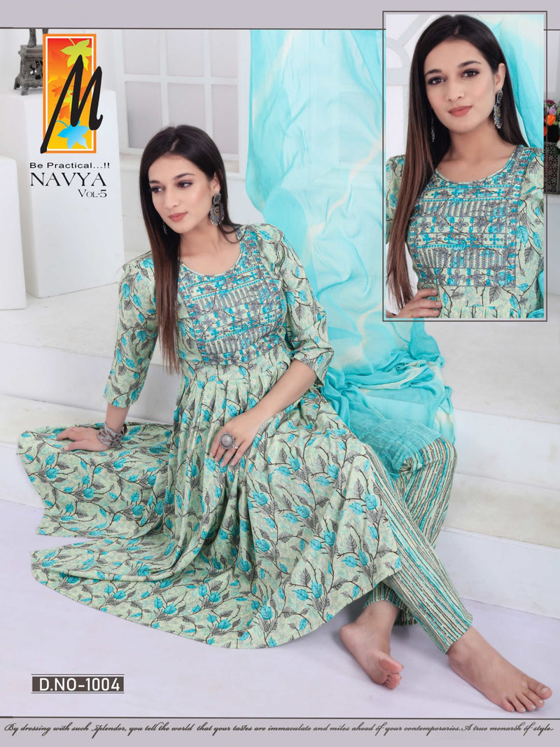 Master Navya Vol 5 Fancy Nyra Cut Pattern Kurti Bottom & Dupatta Collection