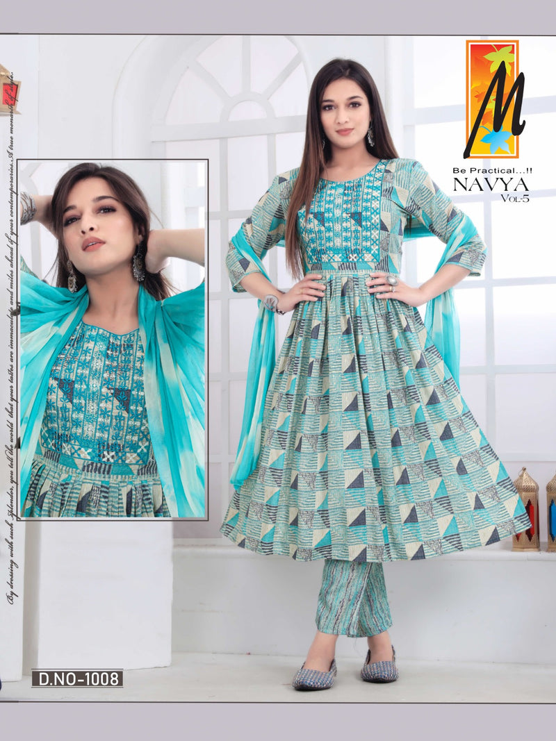 Master Navya Vol 5 Fancy Nyra Cut Pattern Kurti Bottom & Dupatta Collection