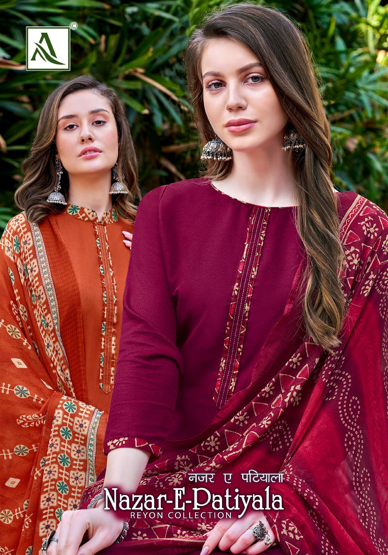 Alok Suits Nazar E Patiyala Rayon Fancy Designer Tie Pattern Suits