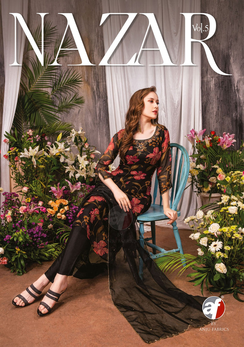 Anju Fabrics Nazar Vol 5 Organza With Digital Printed Readymade Suit Collection