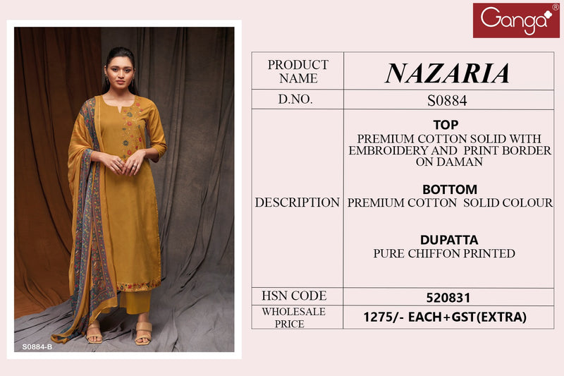Ganga Nazaria 884 Cotton Beautiful Hand Work Designer Traditional Suits