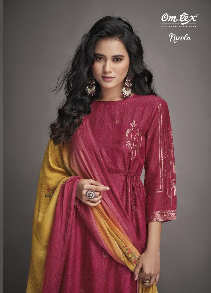 Omtex Nicola Silk Jacquard Digital Print With Hand Work Designer Heavy Suits