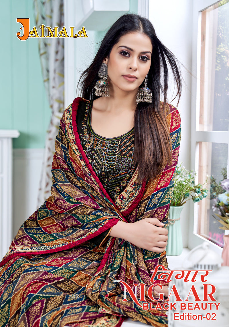 Alok Suits Jaimala Nigaar Black Beauty Edition Vol 2 Rayon With Embroidery Work Suits