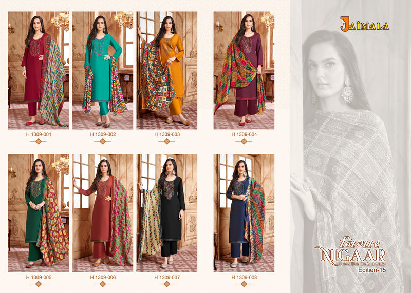 Alok Suits Jaimala Nigaar Vol 15 Rayon Slub Embroidery & Swarovski Work Suits