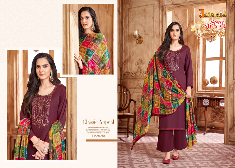 Alok Suits Jaimala Nigaar Vol 15 Rayon Slub Embroidery & Swarovski Work Suits