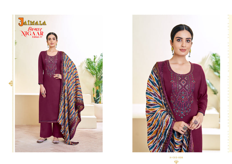 Alok Suits Jaimala Nigaar Vol 17 Rayon Slub With Fancy Embroidery & Swarovski Diamond Work Suits