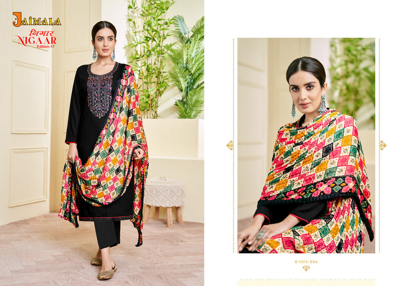 Alok Suits Jaimala Nigaar Vol 17 Rayon Slub With Fancy Embroidery & Swarovski Diamond Work Suits