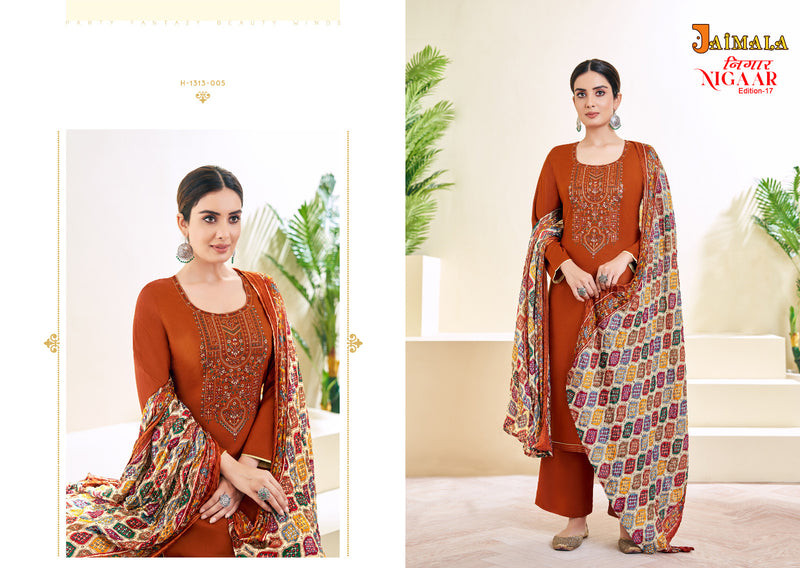Alok Suits Jaimala Nigaar Vol 17 Rayon Slub With Fancy Embroidery & Swarovski Diamond Work Suits
