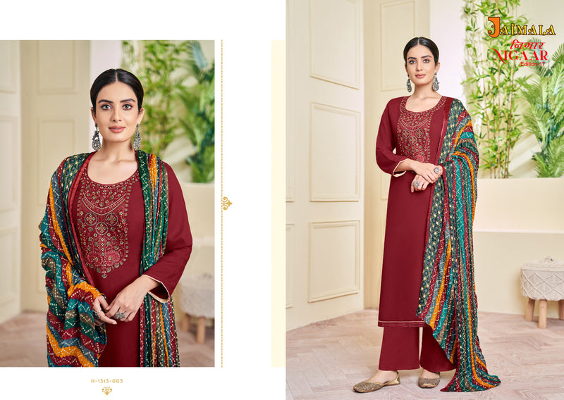 Alok Suits Jaimala Nigaar Vol 17 Rayon Slub With Fancy Embroidery & Swarovski Diamond Work Suits