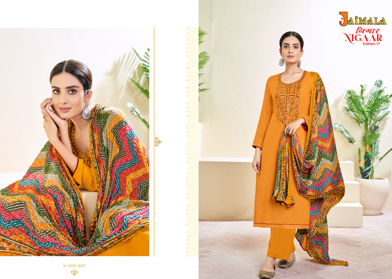 Alok Suits Jaimala Nigaar Vol 17 Rayon Slub With Fancy Embroidery & Swarovski Diamond Work Suits