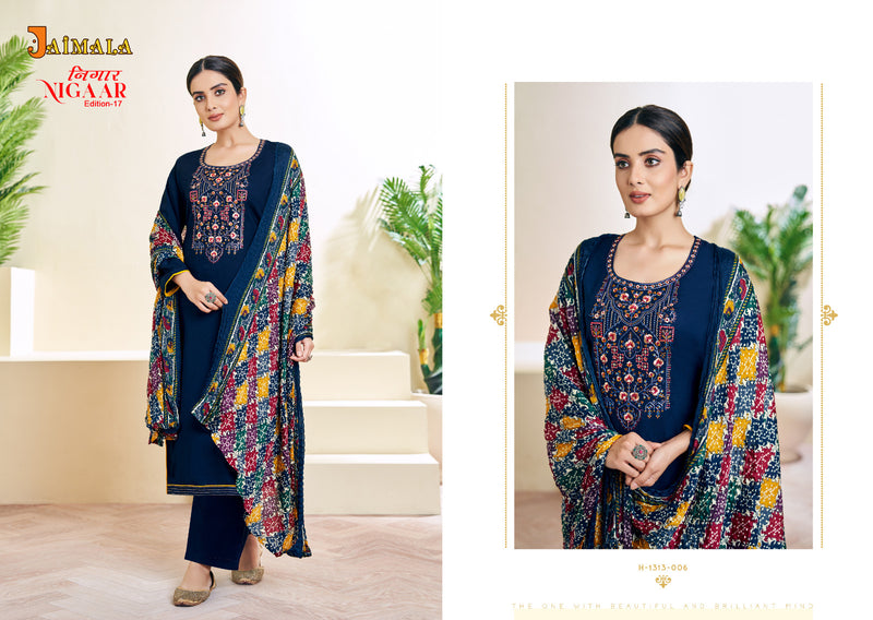 Alok Suits Jaimala Nigaar Vol 17 Rayon Slub With Fancy Embroidery & Swarovski Diamond Work Suits