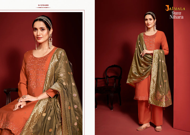 Alok Suit Nihara Viscose Canderi Dyed Embroidery Designer Salwar Suit