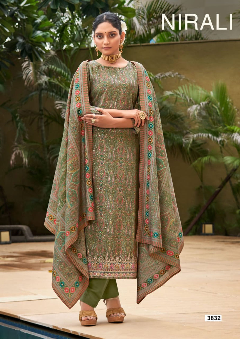 Rang Nirali Muslin Foil Print With Swarovski Diamond Work Unstitch Suits