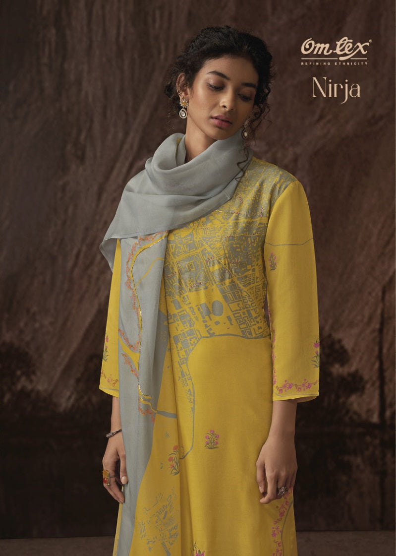Omtex Nirja Digital Print Muslin With Embroidery Designer Traditional Wear Suits