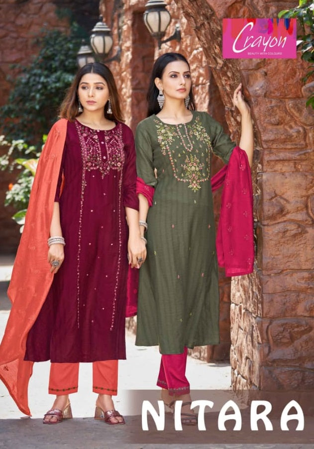 Kalaroop Kajree Fashion Nitara Viscose Fancy Hand Work Designer Ready Made Suits
