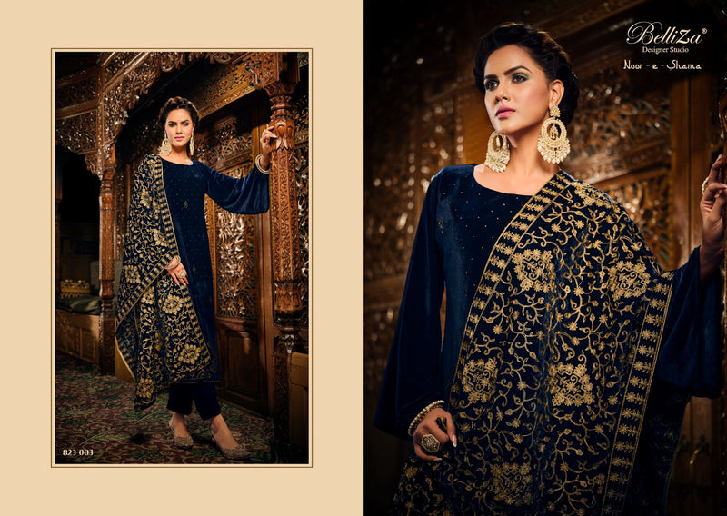 Belliza Designer Studio Noor E Shama Velvet Embroidery Work Suit Collection