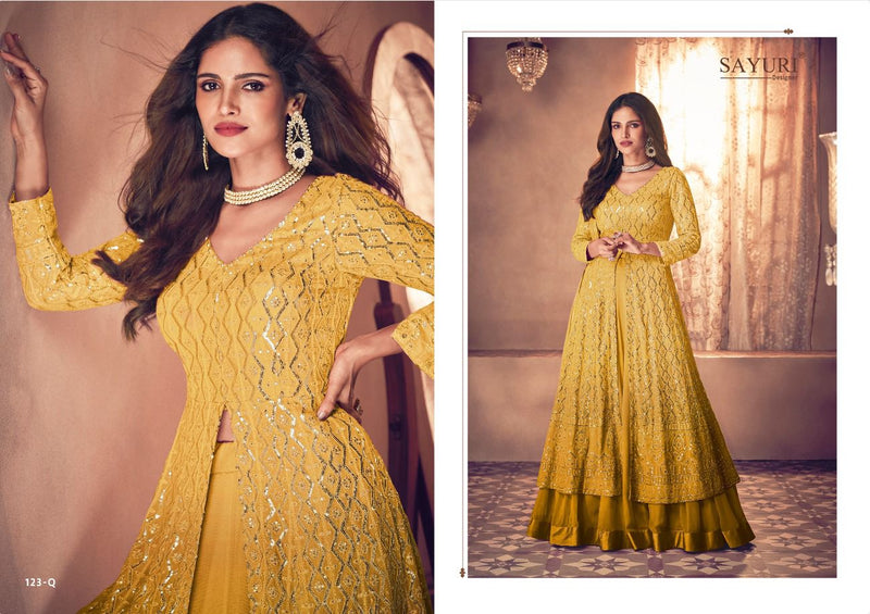 Sayuri Designer Noor Platinum Shaded New Colours Georgette Heavy Designer Ready Made Gown Suits