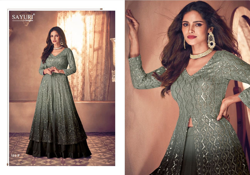 Sayuri Designer Noor Platinum Shaded New Colours Georgette Heavy Designer Ready Made Gown Suits