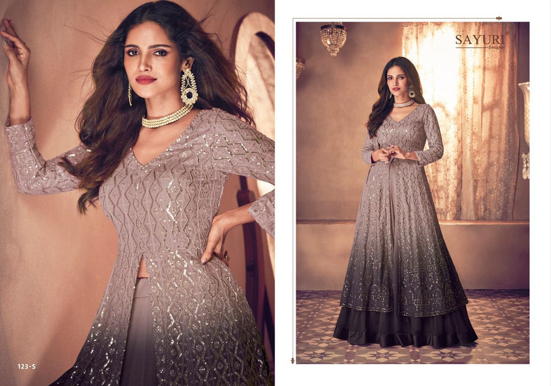 Sayuri Designer Noor Platinum Shaded New Colours Georgette Heavy Designer Ready Made Gown Suits