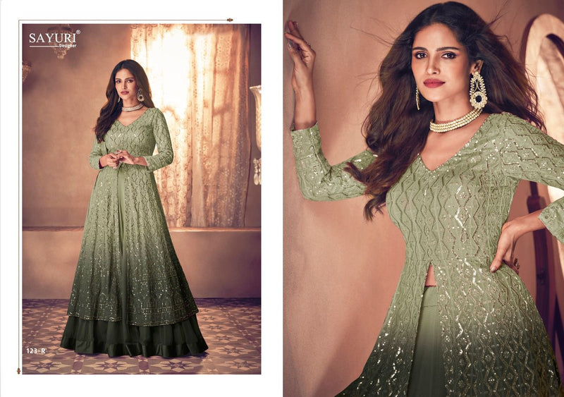Sayuri Designer Noor Platinum Shaded New Colours Georgette Heavy Designer Ready Made Gown Suits